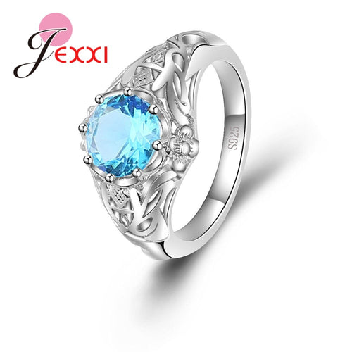 925 Sterling Silver Vintage Ring Natural Aquamarine Zircon Openwork Pattern Party Jewelry
