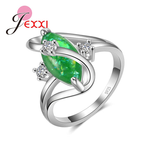 925 Sterling Silver Ring  Wavy Green Crystal Zircon Jewelry
