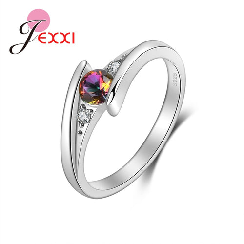 Colorful Round Cubic Zirconia Simple Beautiful 100% 925 Sterling Sliver Rings  Jewelry