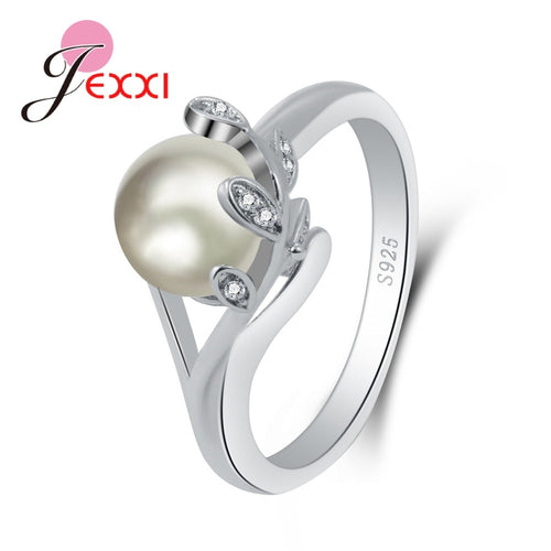 Great White Pearl Leaves Pure 925 Sterling Sliver Fine Rings High Quality