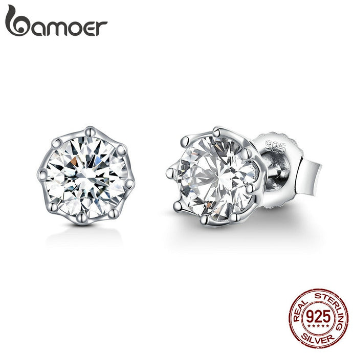 BAMOER Authentic 925 Sterling Silver Classic Cubic Zirconia Earrings
