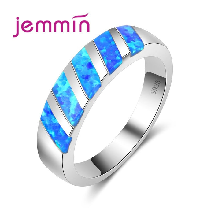 Jemmin Simple Women Men Ocean Blue Fire Opal Rings 925 Sterling Silver ring