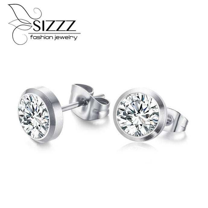 SIZZZ Fashion Wild Stud 8MM Stainless Steel Zircon Earrings